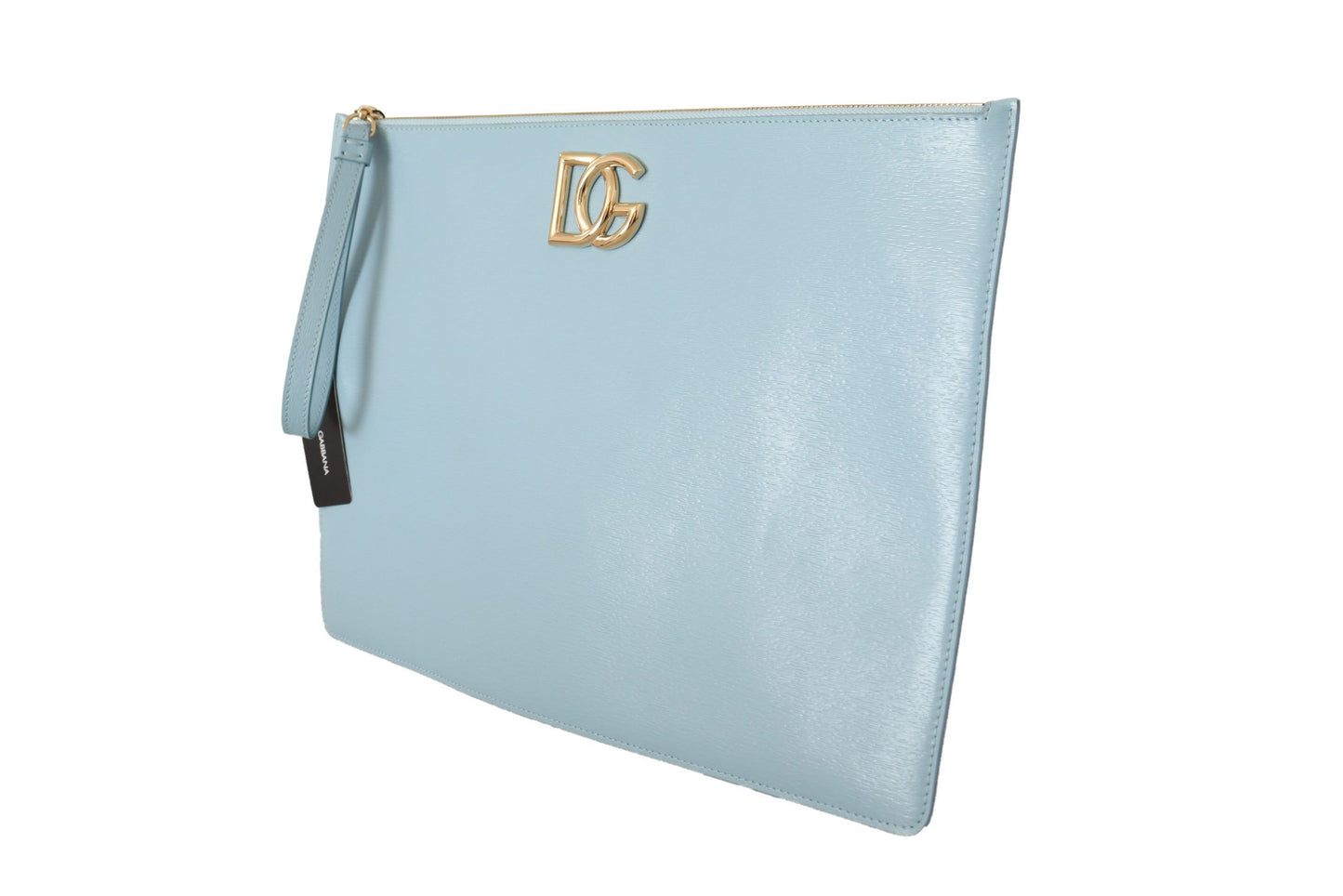 Elegant Blue Leather Clutch with Gold Accents