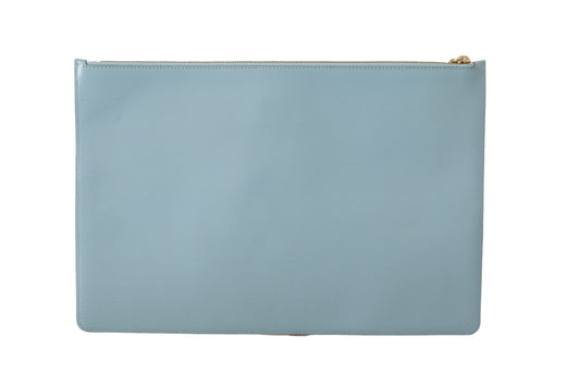 Elegant Blue Leather Clutch with Gold Accents