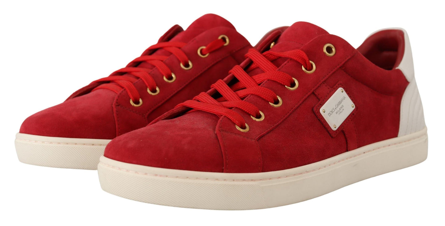 Elegant Red Leather & Suede Sneakers