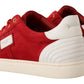 Elegant Red Leather & Suede Sneakers