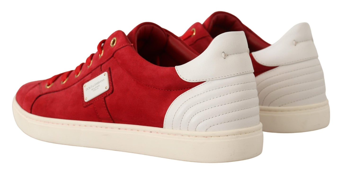 Elegant Red Leather & Suede Sneakers