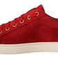 Elegant Red Leather & Suede Sneakers