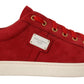 Elegant Red Leather & Suede Sneakers