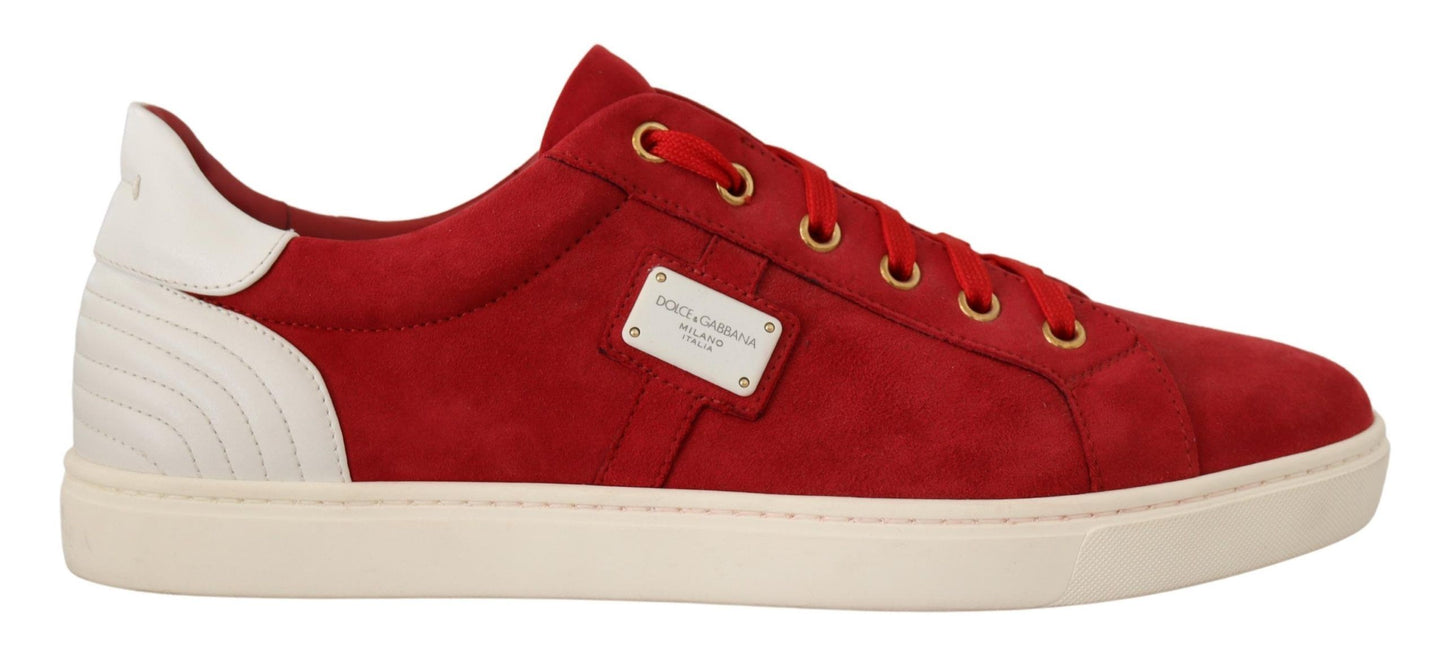 Elegant Red Leather & Suede Sneakers