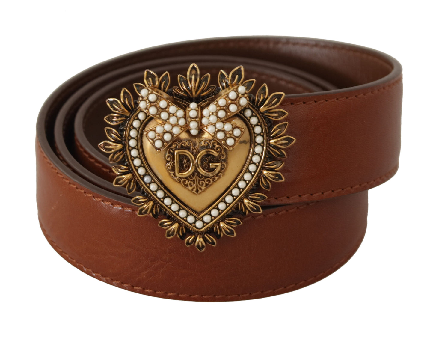 Elegant Leather Belt with Gold Heart Buckle