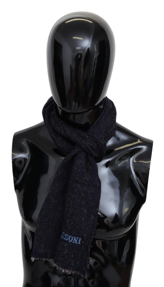 Elegant Wool Knit Logo Scarf - Unisex Black