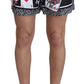 Elegant Black Swim Trunks with Unique Deck Cards Print
