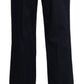 Navy Blue High Waist Straight Cotton Pants