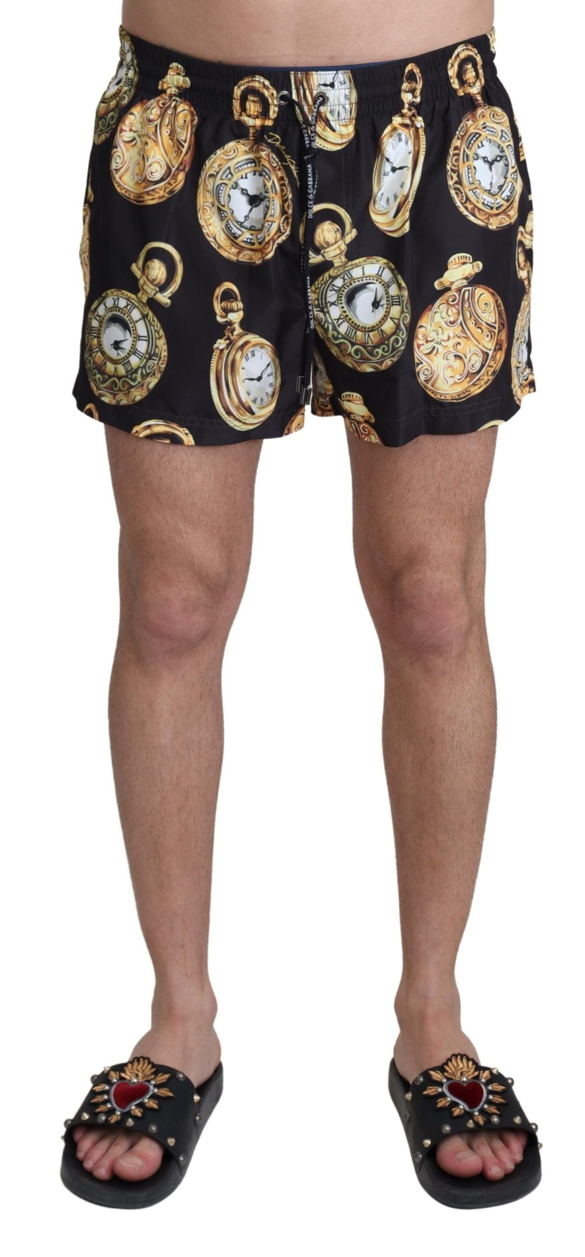 Gold Pocketwatch Print Swim Shorts Trunks