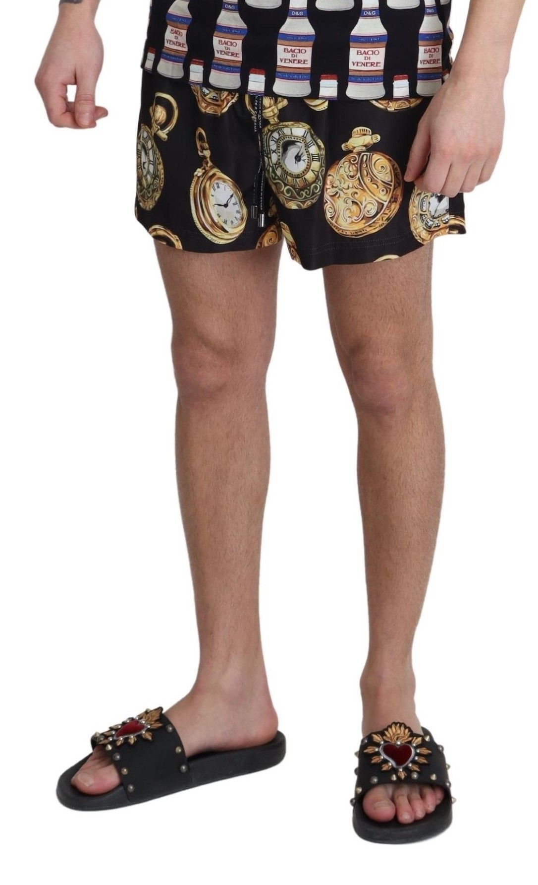 Gold Pocketwatch Print Swim Shorts Trunks