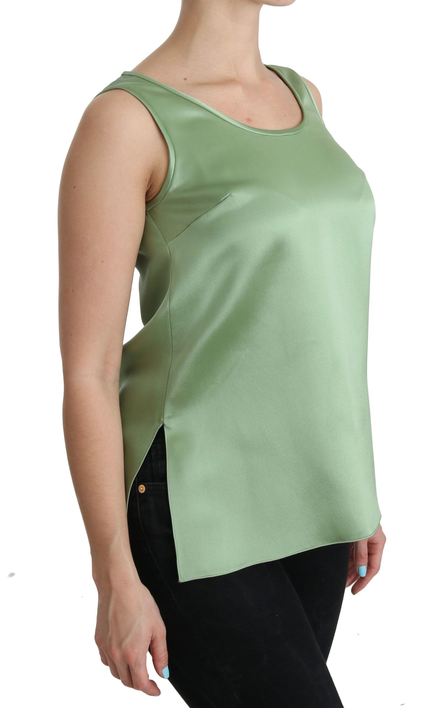 Elegant Silk Sleeveless Top in Light Mint Green