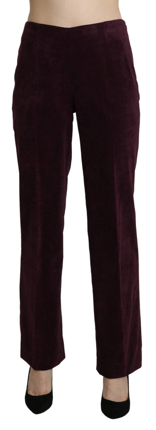 Elegant High Waist Straight Purple Pants