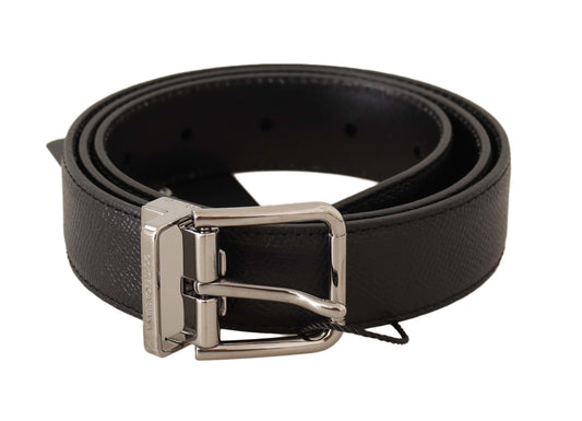 Elegant Black Leather Belt with Silver Buckle