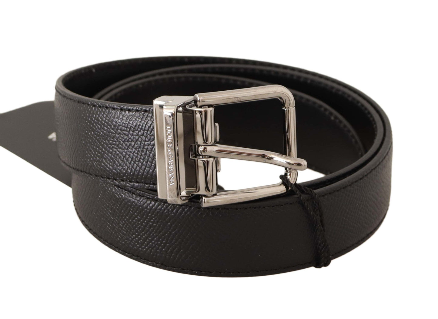 Elegant Black Leather Belt with Silver Buckle