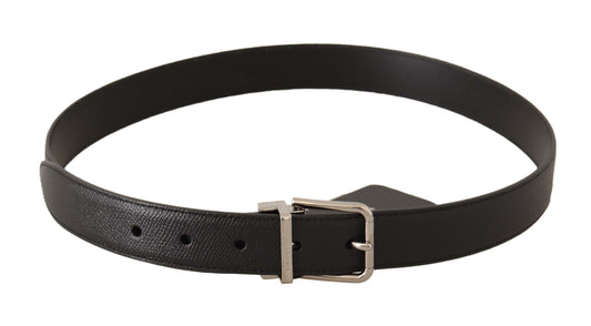 Elegant Black Leather Belt with Silver Buckle