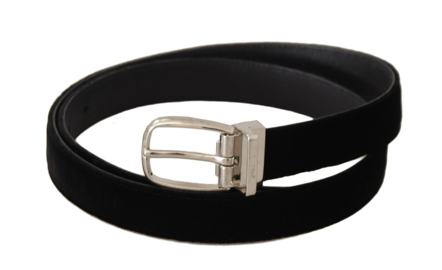 Elegant Velvet Black Belt with Logo Buckle