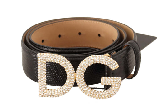 Elegant Crystal-Embellished Leather Belt