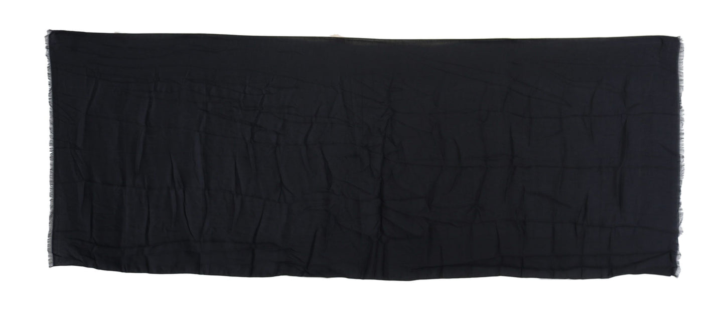 Elegant Black Fringed Modal-Cashmere Scarf