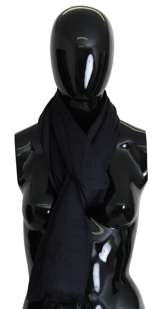 Elegant Black Fringed Modal-Cashmere Scarf