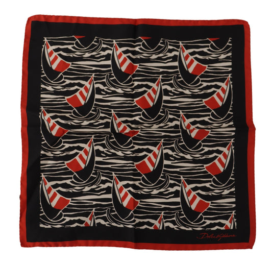 Black Red Sailboat Square Handkerchief Silk Scarf