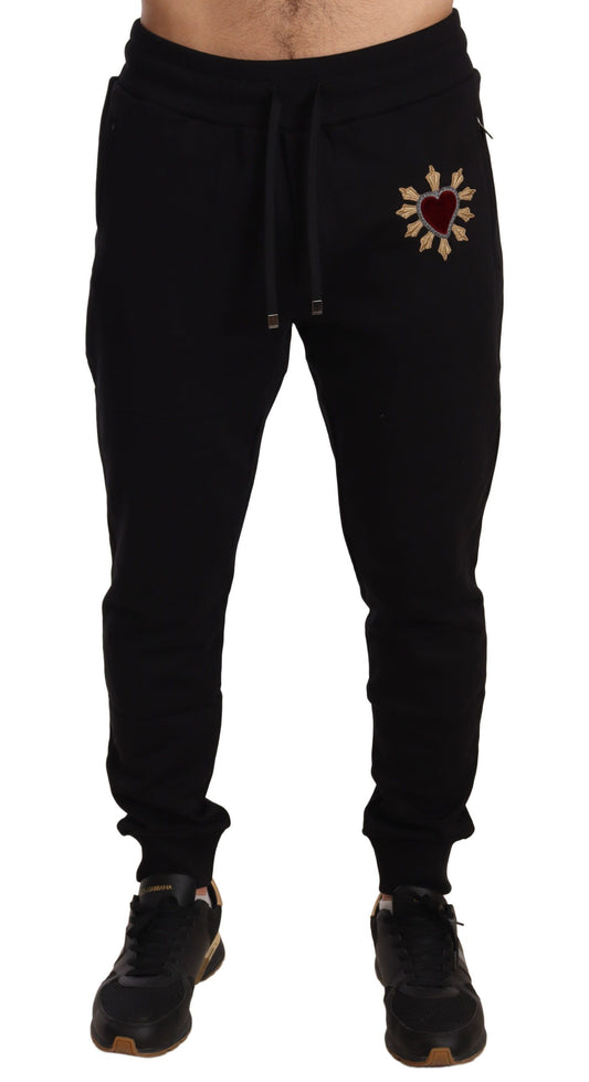 Elegant Black Sweatpants with Heart Patch