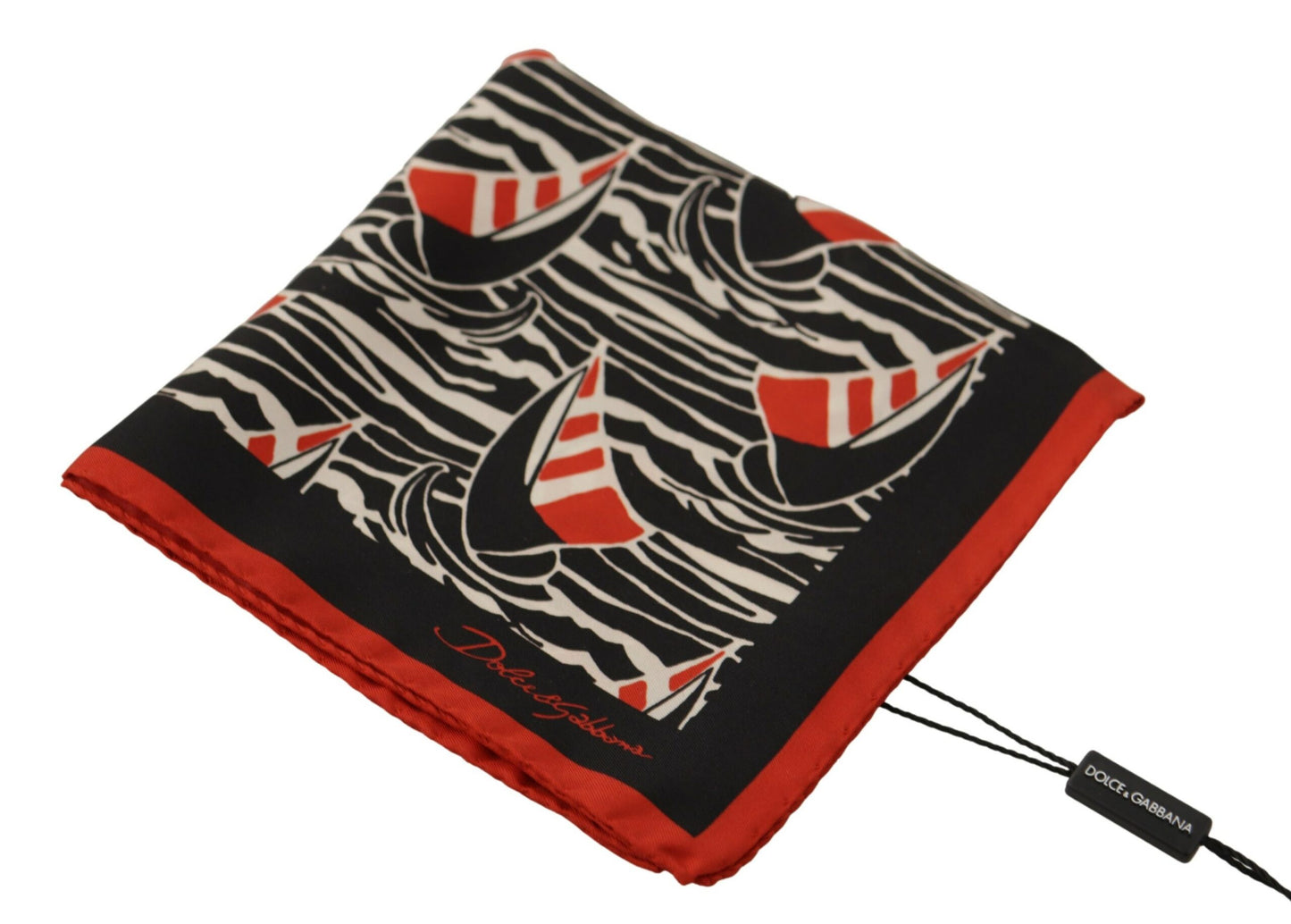 Black Red Sailboat Square Handkerchief Silk Scarf