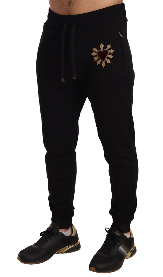 Elegant Black Sweatpants with Heart Patch