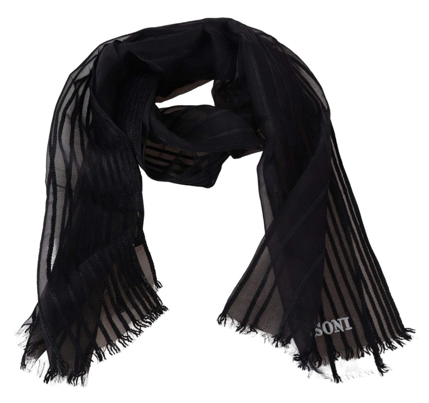 Elegant Black Wool Mesh Fringe Scarf