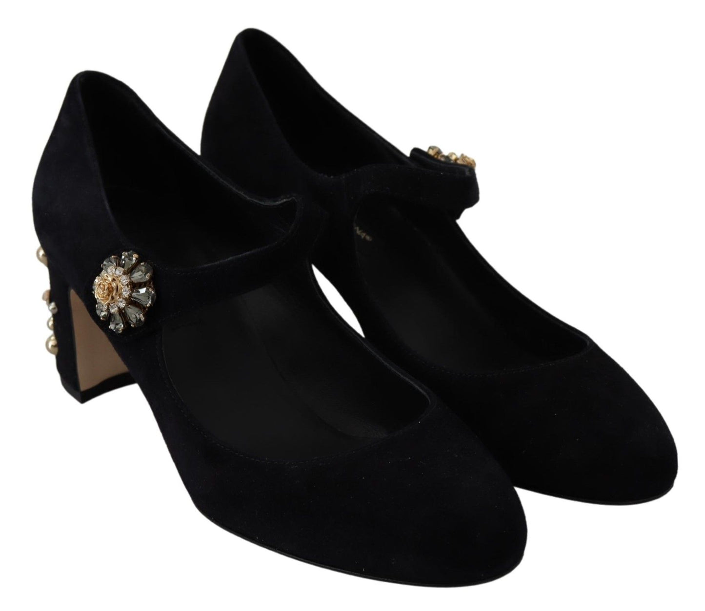 Elegant Suede Mary Janes with Crystal Heels