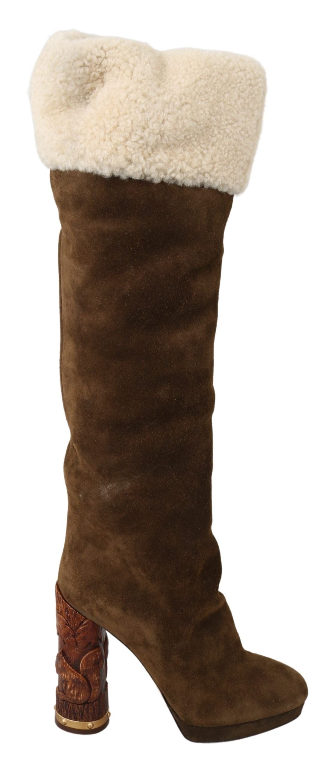 Elegant Knee High Suede Boots in Brown and White