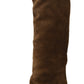 Elegant Knee High Suede Boots in Brown and White