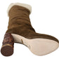 Elegant Knee High Suede Boots in Brown and White
