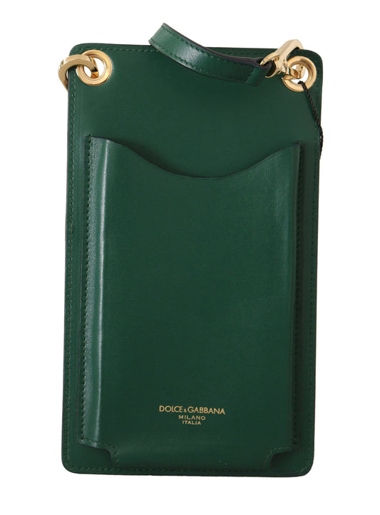 Exquisite Green Leather Phone Wallet with Strap