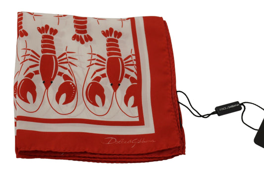 Elegant Silk Square Men's Scarf with Lobster Print