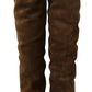 Elegant Knee High Suede Boots in Brown and White
