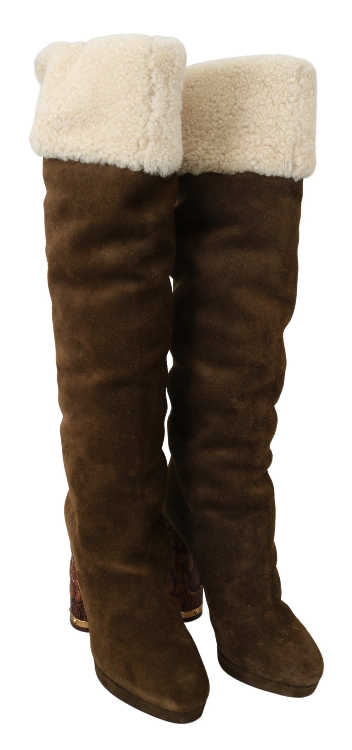 Elegant Knee High Suede Boots in Brown and White