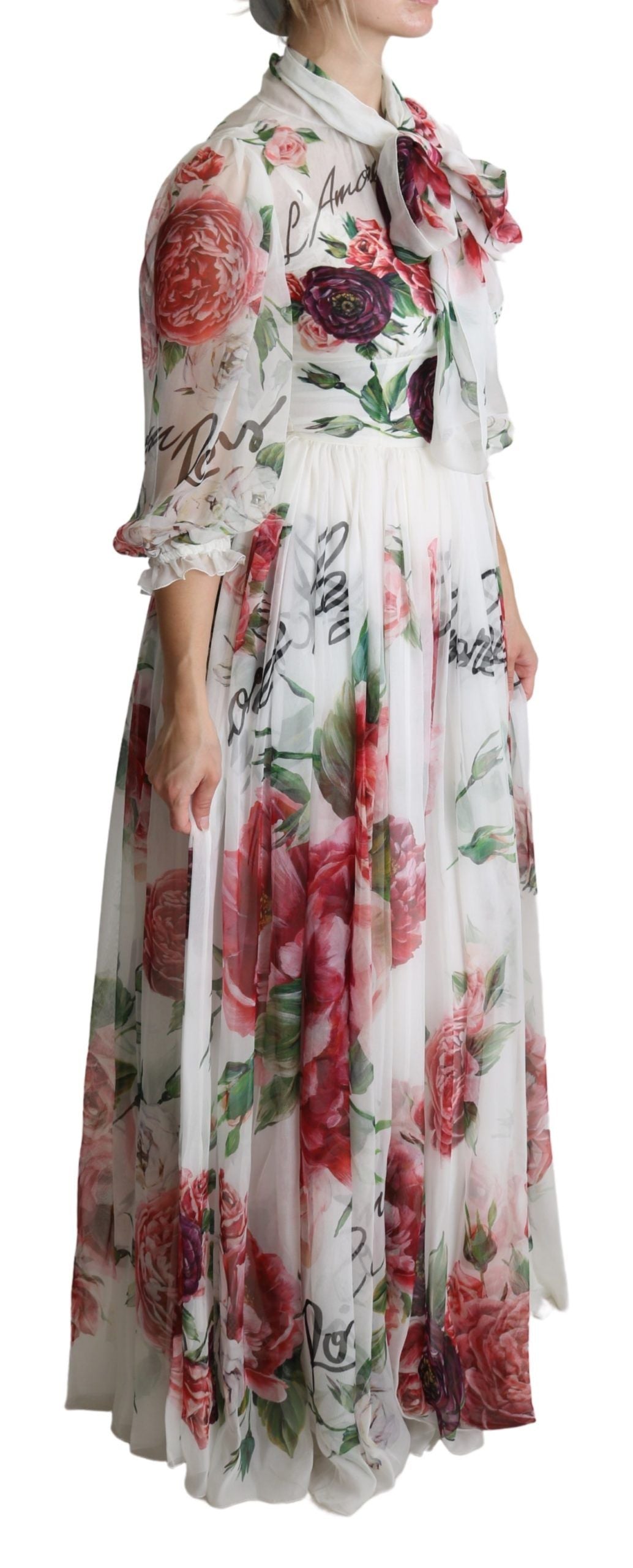 Elegant Floral Scarf Neck Pleated Gown