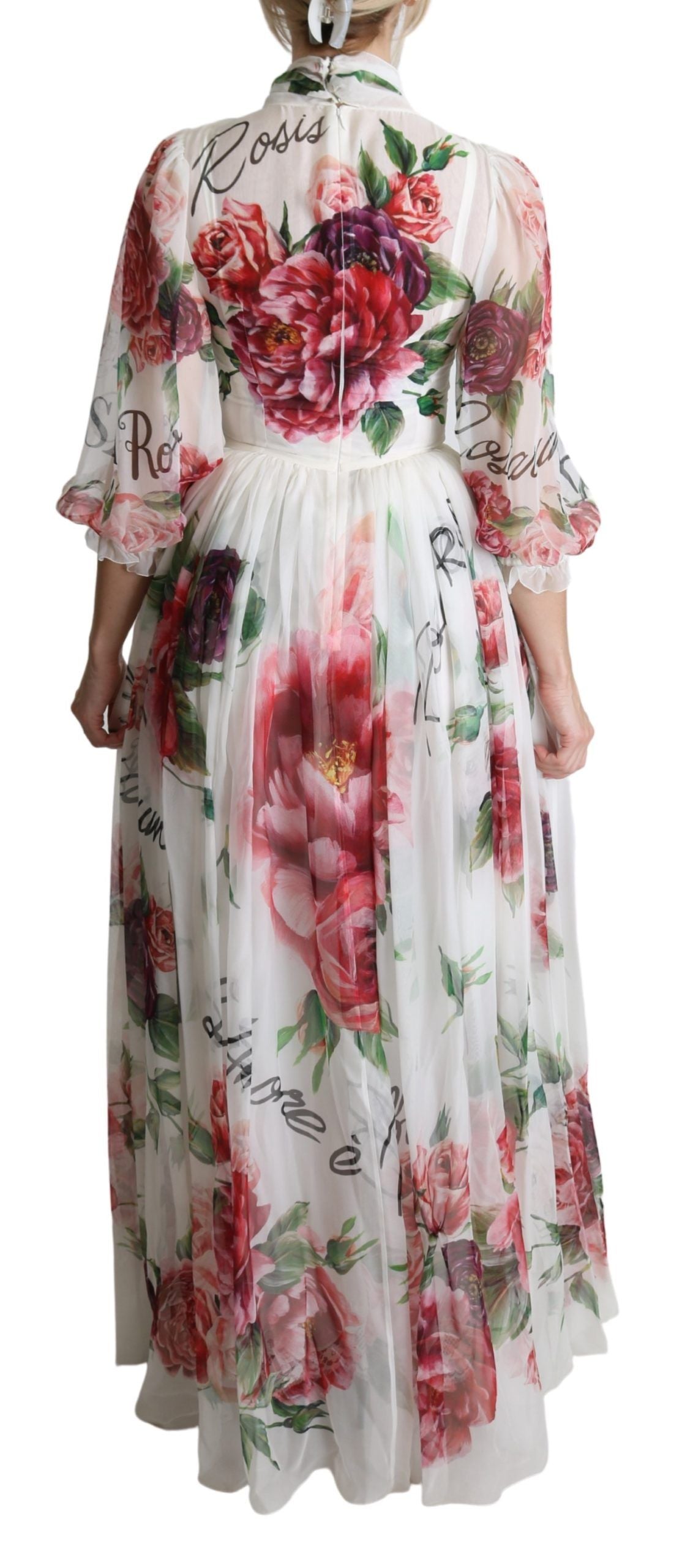 Elegant Floral Scarf Neck Pleated Gown