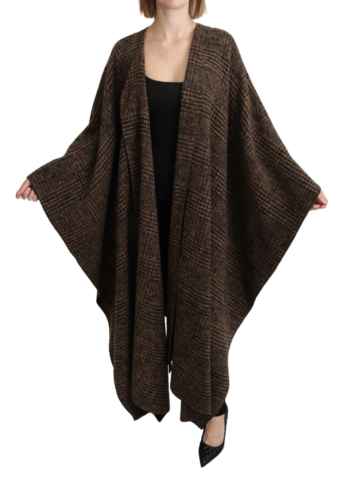 Chic Brown Wool Blend Cape Poncho