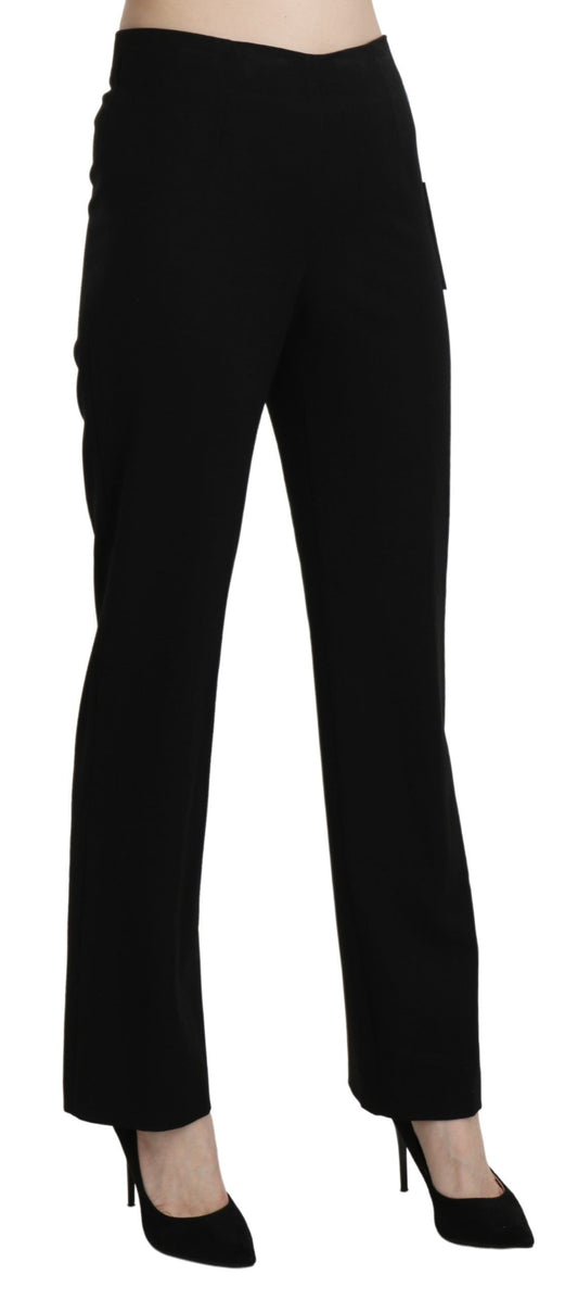 Elegant Black High Waist Straight Pants