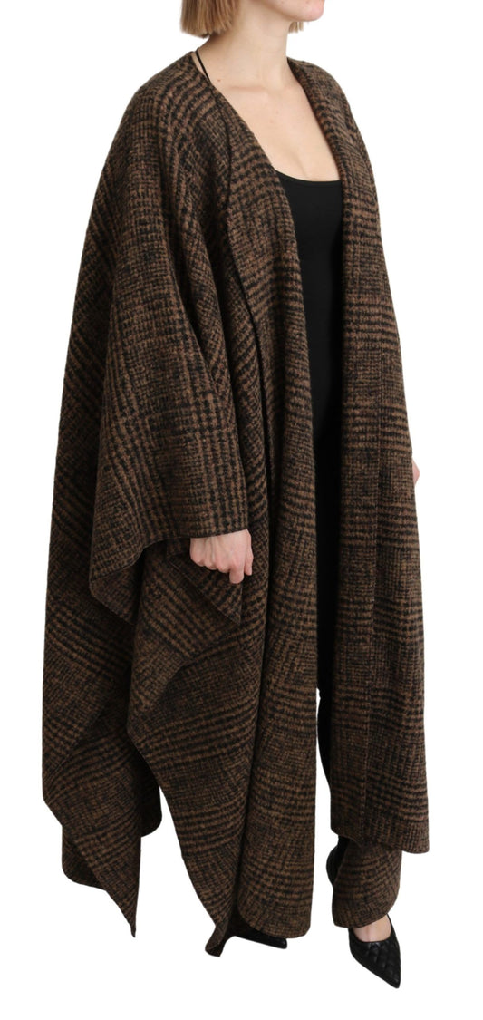 Chic Brown Wool Blend Cape Poncho