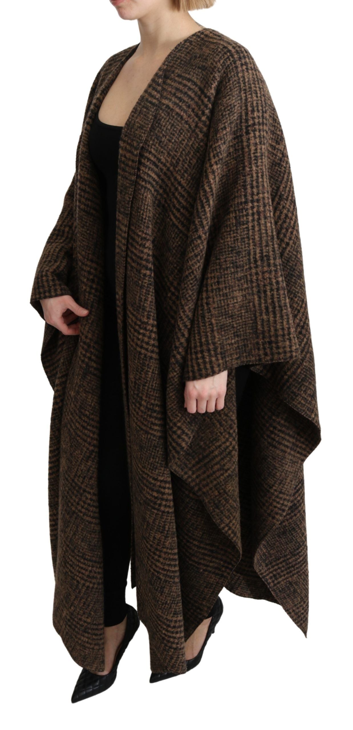 Chic Brown Wool Blend Cape Poncho