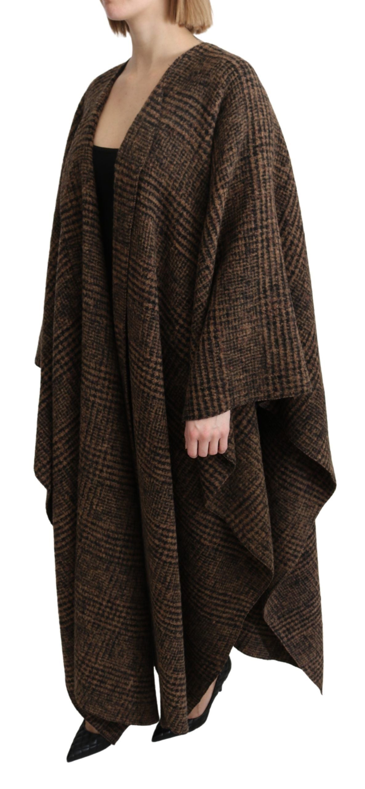 Chic Brown Wool Blend Cape Poncho