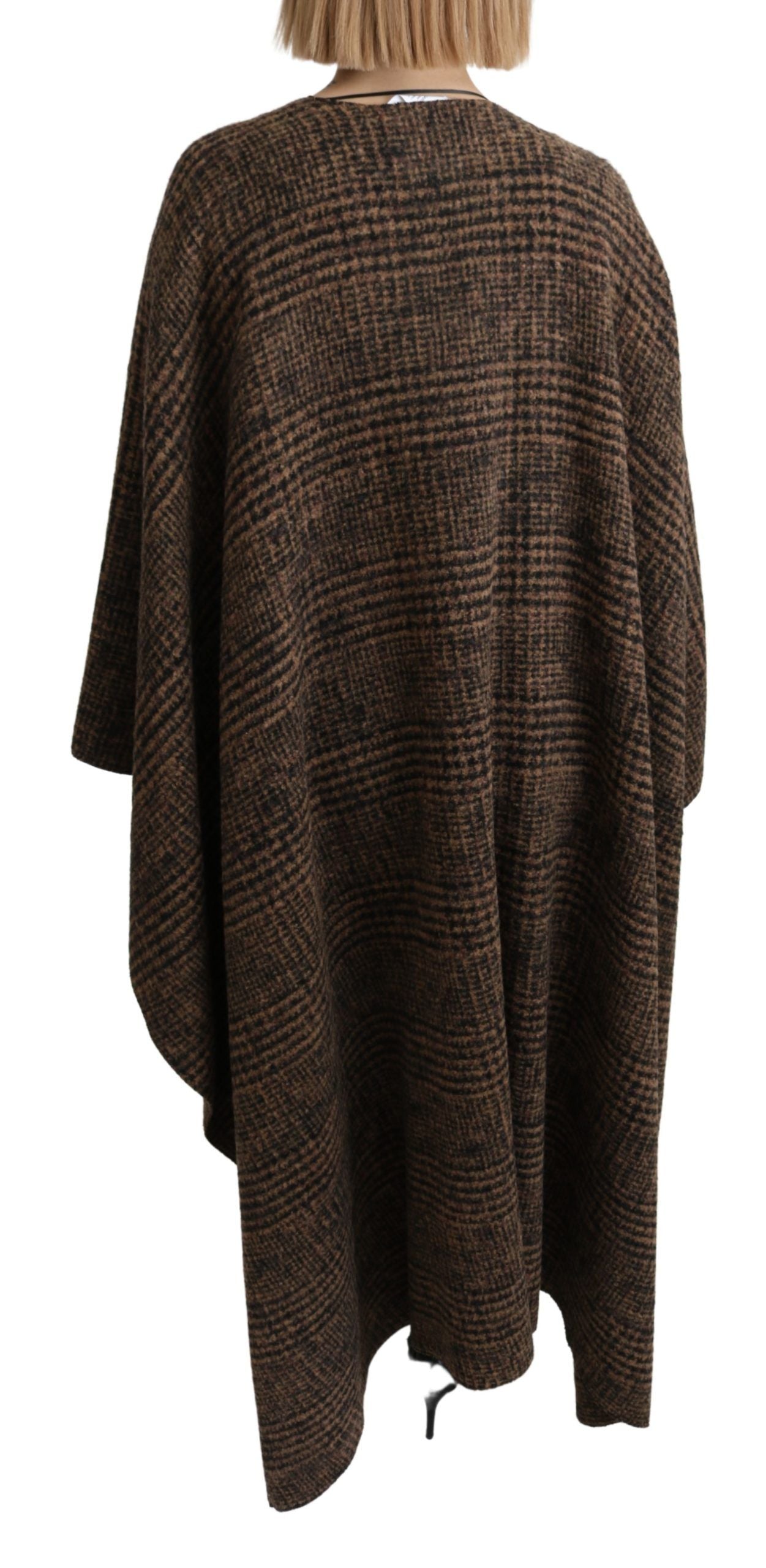 Chic Brown Wool Blend Cape Poncho