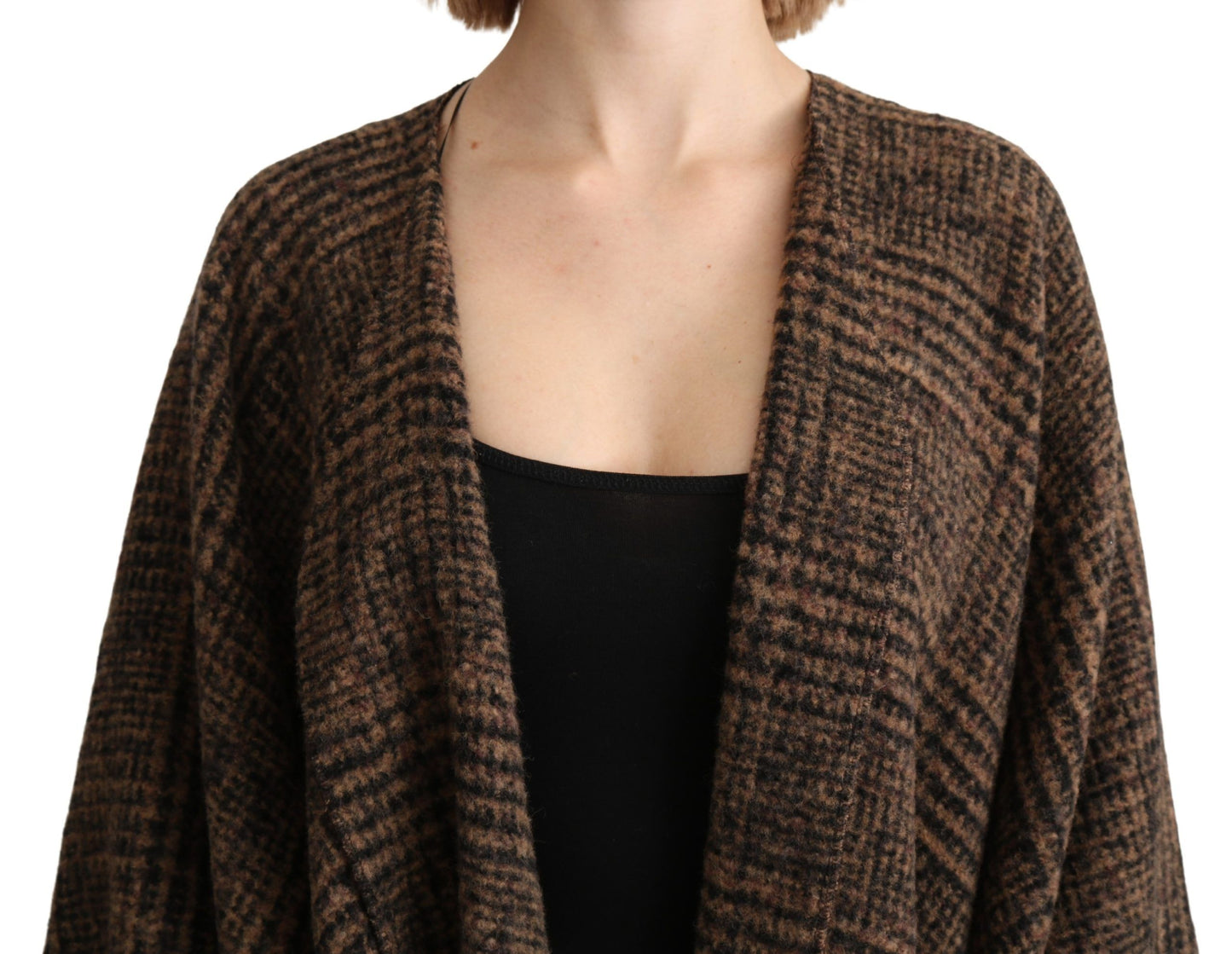 Chic Brown Wool Blend Cape Poncho