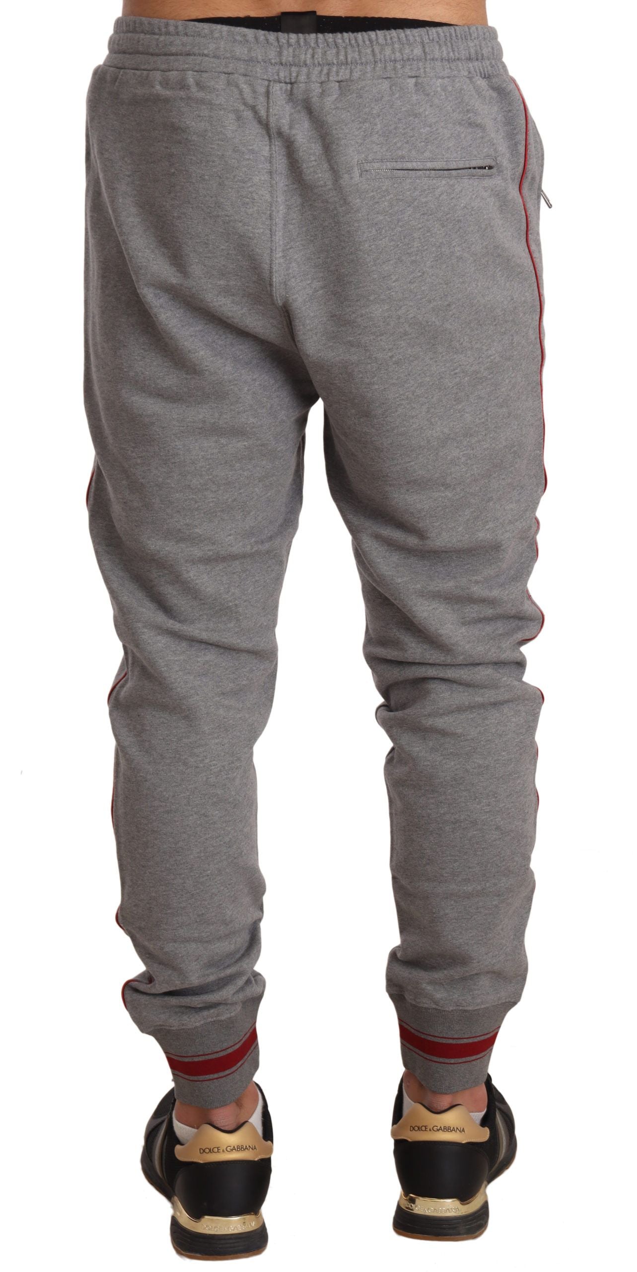 Elegant Gray Crown Embroidery Sweatpants