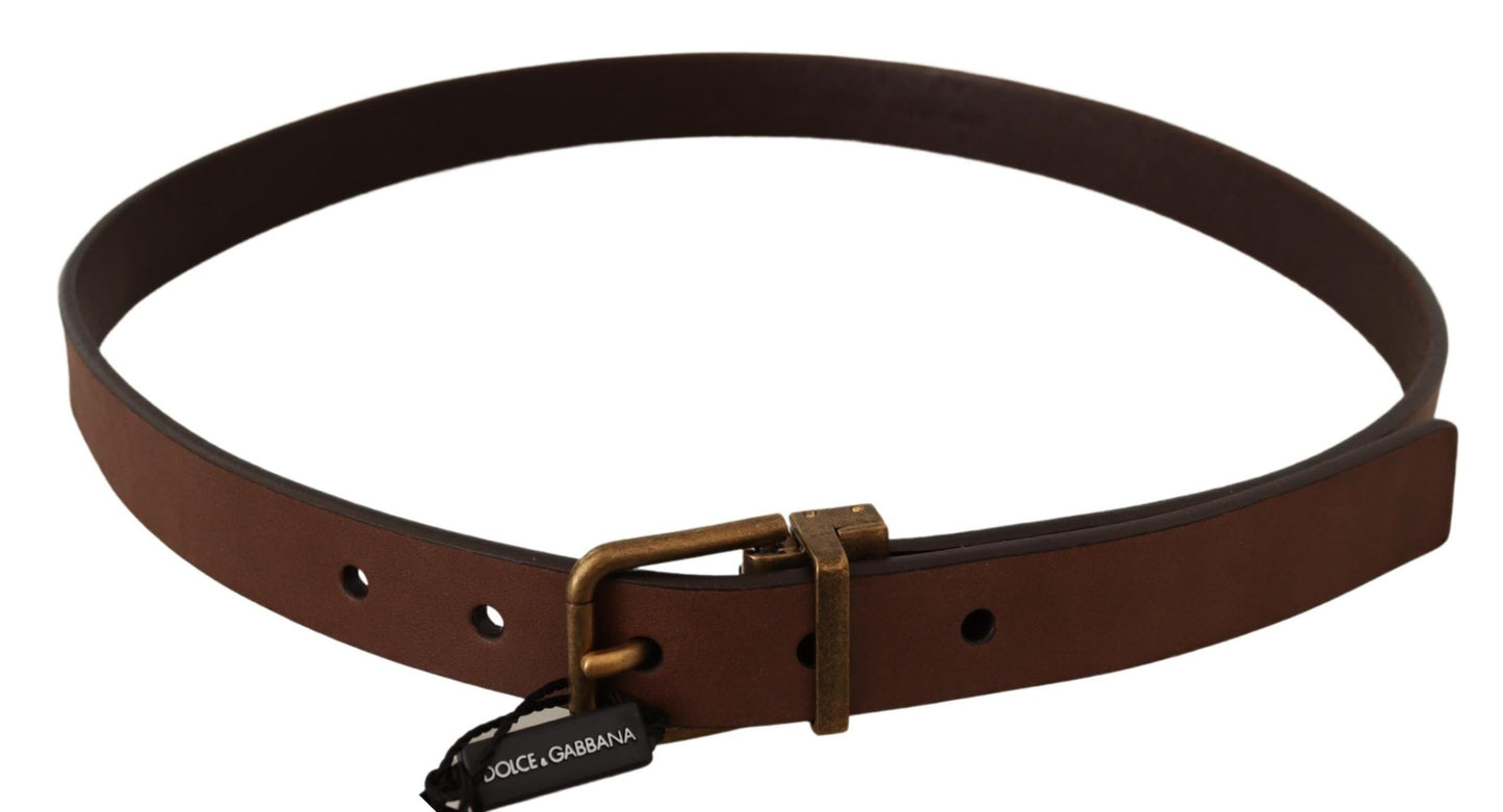 Elegant Brown Leather Belt with Gold Buckle