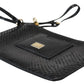 Elegant Black Leather Clutch with Gold Accents