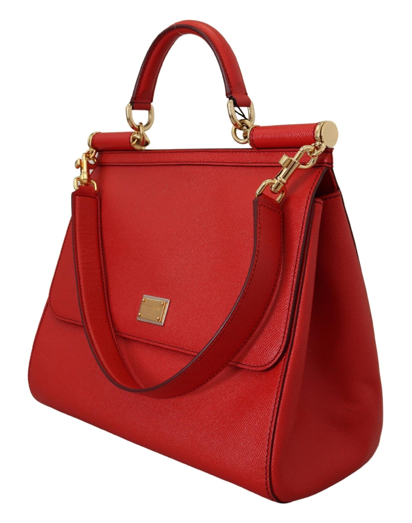 Sicily Bag in Red Leather with Gold Accents