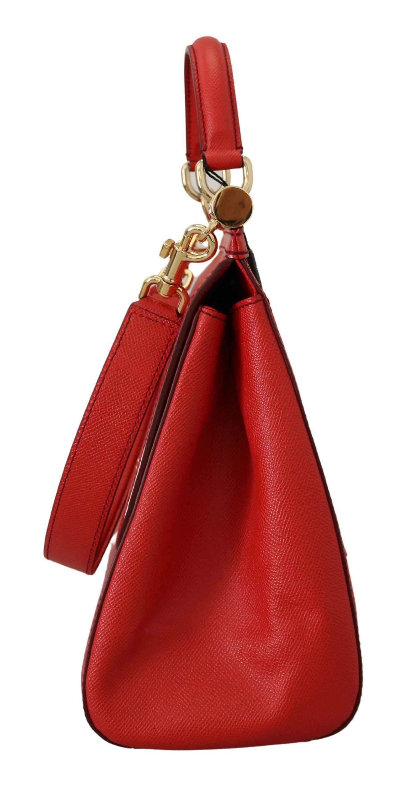 Sicily Bag in Red Leather with Gold Accents